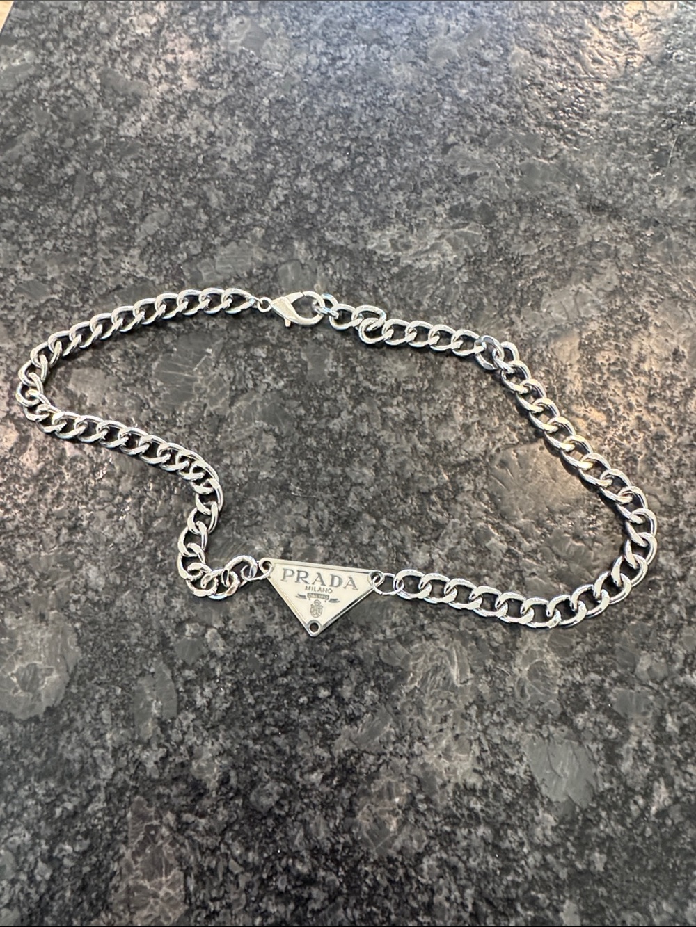 Prada Silver-Tone Triangle Logo Chain Necklace